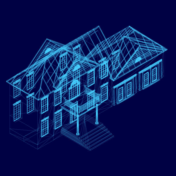 istock Blue house with a roof and windows. The house is shown in a 3D model. Isometric view 2191372020