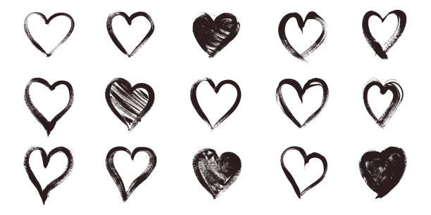 istock Black Grunge Icon Hearts. Cute doodle love sign isolated on white background. Scribble heart shapes drawn with markers and chalk 2191373113