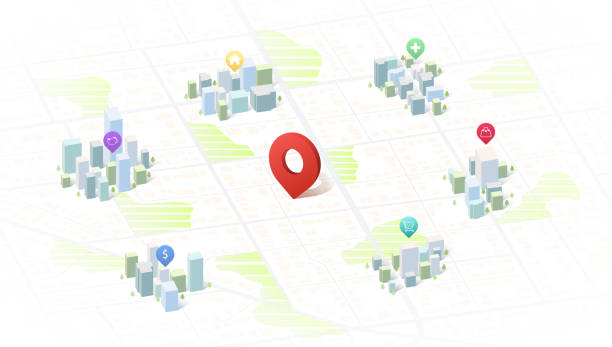 istock Concept of your location. City map featuring various types of infrastructure. Navigation plan to nearby restaurants, convenience stores, shop. Vector illustration highlight essential locations 2191375219