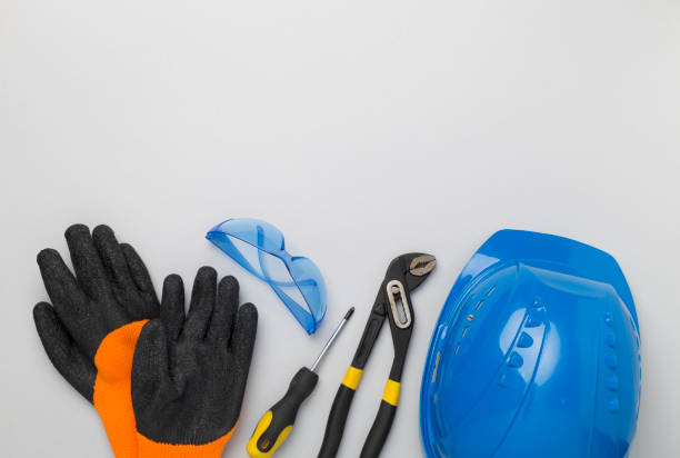 istock Construction equipment on color background, top view 2191377387