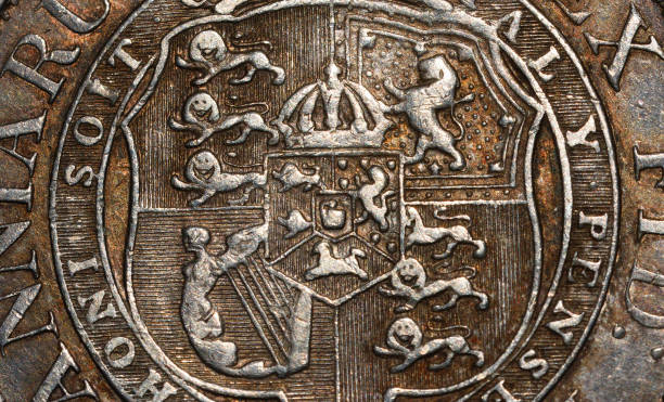 St Neots, Cambridgeshire, England - December 20, 2024:  Two Shilling George III Coin close up
