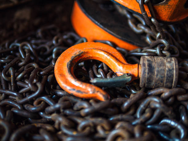 istock Chain Hoist. Industrial hook reel chain, close-up 2191380968