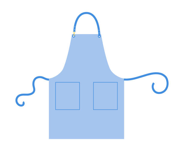 istock Clip Straps Apron with two pockets technical fashion illustration. Chef uniform for cooking blue cartoon Flat sketch 2191382476