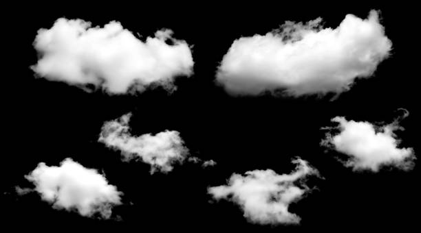 istock Set white clounds, The cloud is divided into several parts on black background, Multiple unique cloud segments, Small and large white clouds. 2191387964