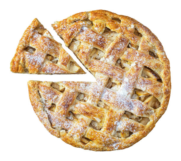 istock Baked round apple pie and triangle cut piece on isolated background 2191389656