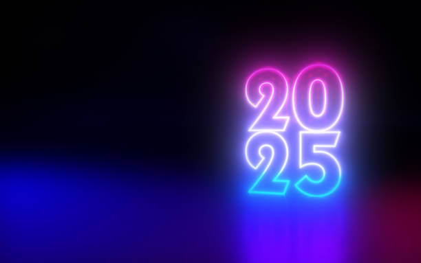 istock Glow in the Dark New Year 2025, Neon Light Colorful 2191393575