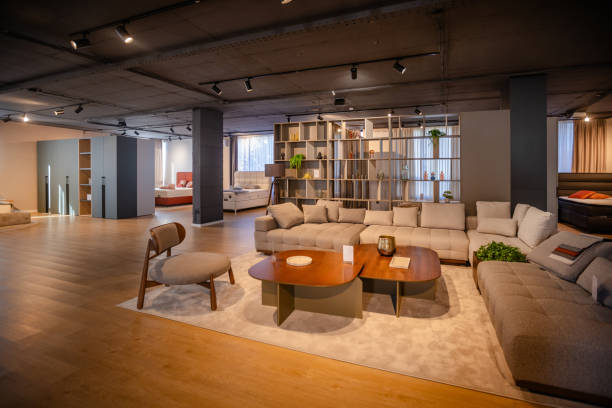 istock Elegant seating area with modern open shelving wall. 2191397566