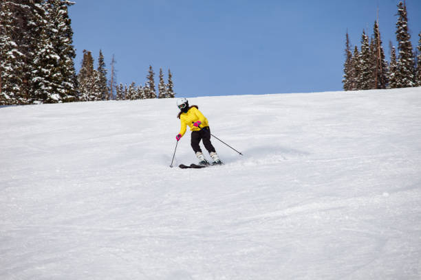 View from high on the slopes of Arapaho Basin ski resort, Colorado on a bright sunny day.
