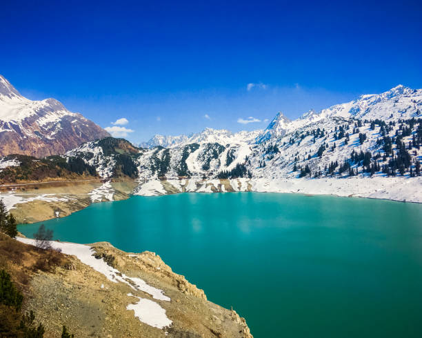 Snowy Mountain Landscape with big lake
