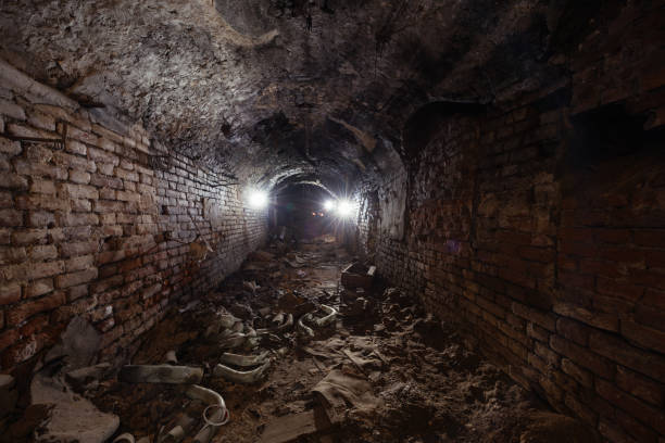 istock Red brick underground tunnel under old fortress 2191414681