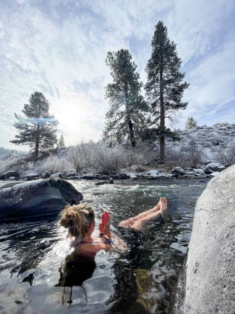 istock Woman Cold Plunging in the Truckee River 2191415626