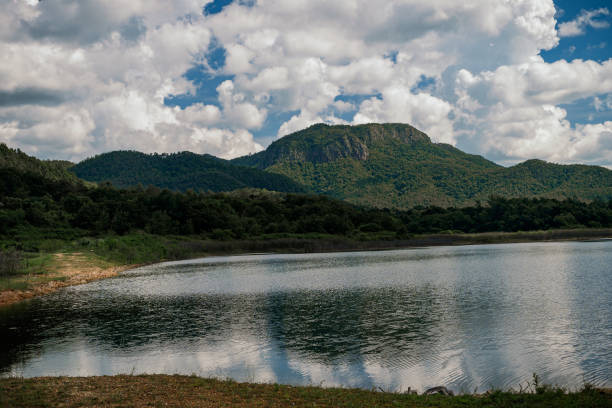 istock Landscape lake and green mountains with blue sky 2191423905