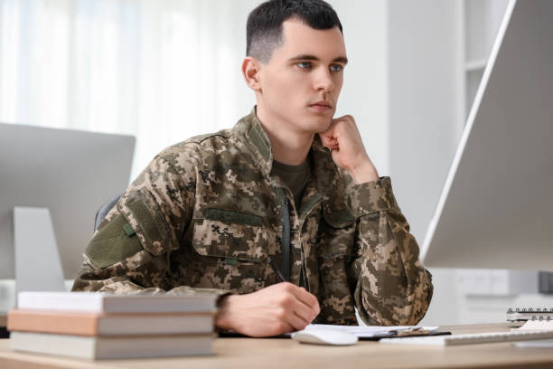 istock Military education. Young student learning at table indoors 2191428665