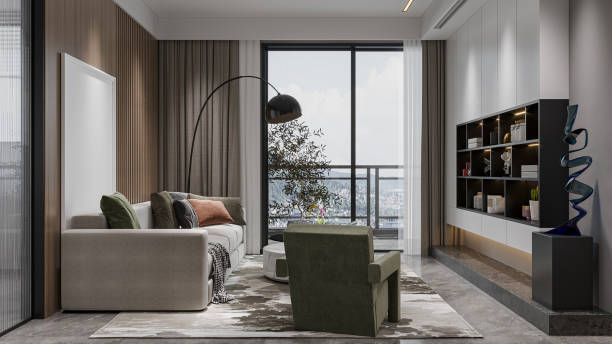 istock Contemporary Living Room with Floor-to-Ceiling Windows and Elegant Interior Design 2191428885