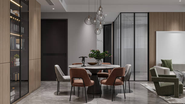 istock Elegant dining room with stylish decor and comfortable seating. 2191428890