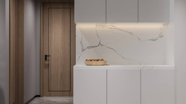 istock Modern Kitchen Showcasing Sleek and Minimalist white Counters Creating a Chic Cooking Space 2191428898