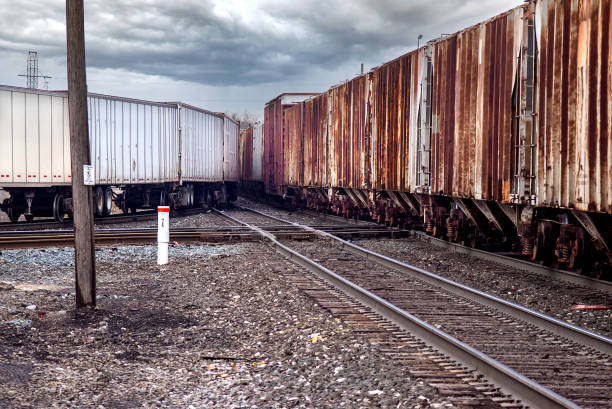 Two freight trains entering Detroit area railyard for distibution to local cutomers