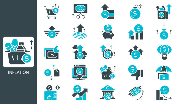 bildbanksillustrationer, clip art samt tecknat material och ikoner med inflation icon set. solid icon collection. vector illustration. stock illustration icon symbol, bankruptcy, uncertainty, loss - inflation