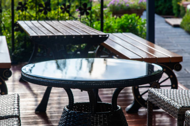 istock tables, chairs and benches in the park 2191438935