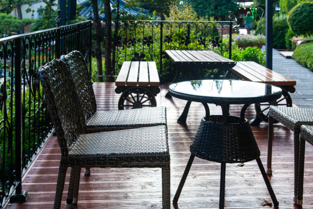 High Angle View Of Patio With Chair, Armchairs,Table