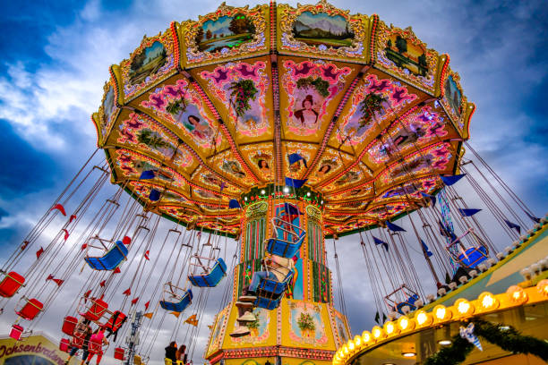Munich, Germany - September 26: famous chain carousel at the theresienwiese, oktoberfest in munich on September 26, 2024
