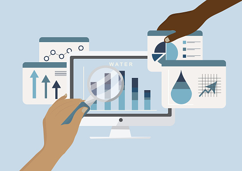 Analyzing Water Data With Charts And Graphs Stock Illustration ...