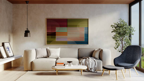 istock Large luxury modern bright interiors Living room mockup illustration 3D rendering image 2191451009