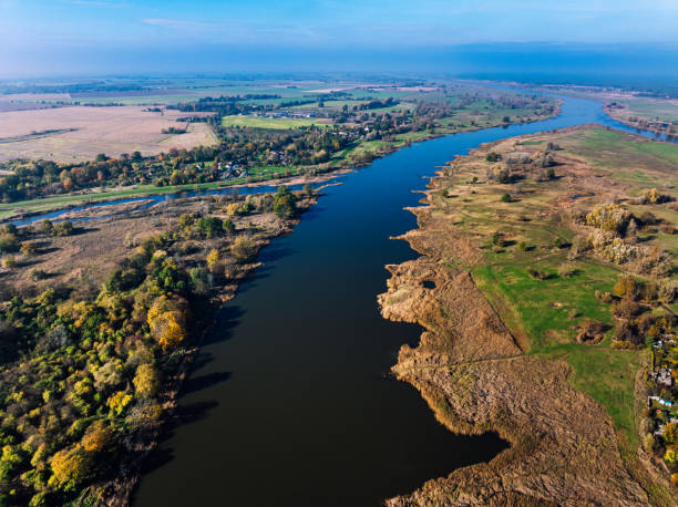 Aerial View of the Oder River and Surrounding European Landscape