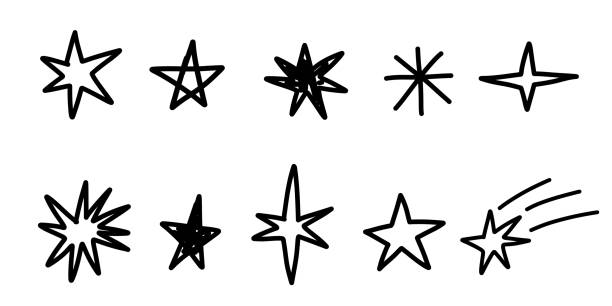 illustrations, cliparts, dessins animés et icônes de étoiles blanches doodle collection scintillante dessinée à la main stylo graffiti croquis grunge. - etoile