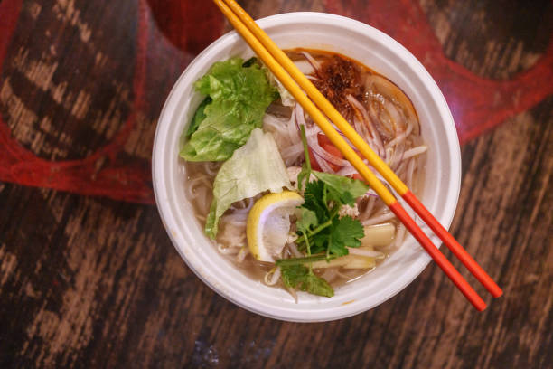 istock Top view of ramen noodle soup with chopsticks. 2191460239