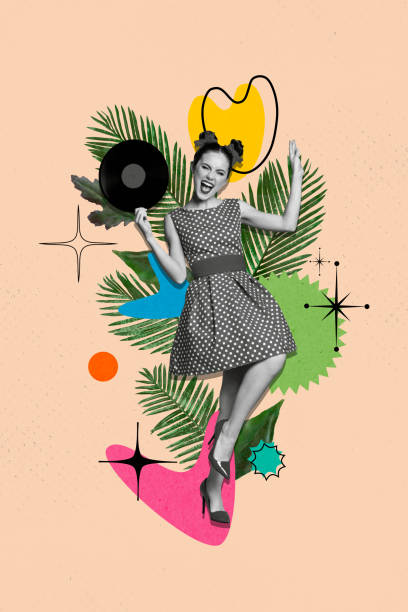 istock Vertical creative template poster banner dancing young crazy lady hold disco vinyl have fun enjoy festival dance entertainment event 2191460585
