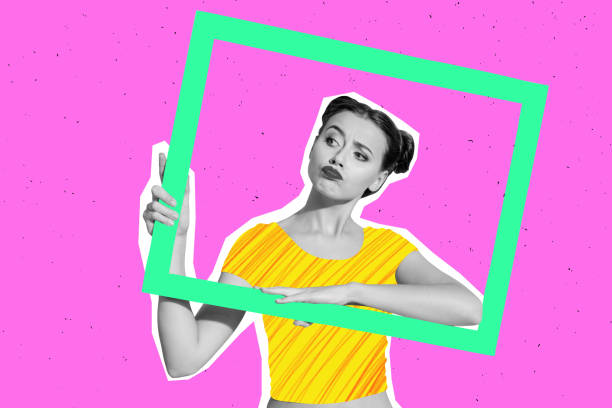 istock 3d retro abstract creative artwork template collage of funny doubtful lady holding photo frame isolated pink neon color background 2191461830