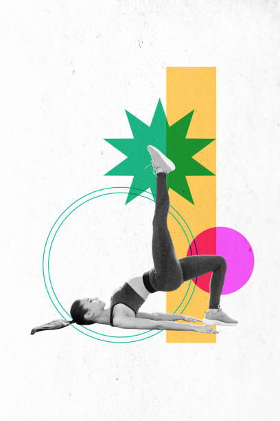 istock Vertical collage picture illustration monochrome effect activity athlete strong young woman stretched sport exclusive white background 2191463724