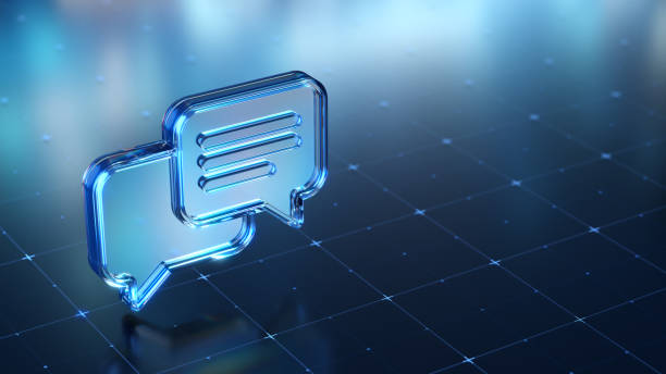 istock Digital Chat Icons on Futuristic Grid Background Symbolizing Online Messaging and Communication 2191464213