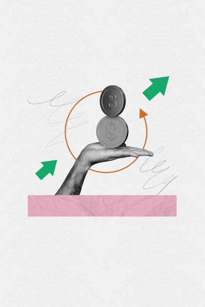 istock Vertical collage creative illustration black white filter human hand hold money coin repeat growth income up doodle white background 2191464641