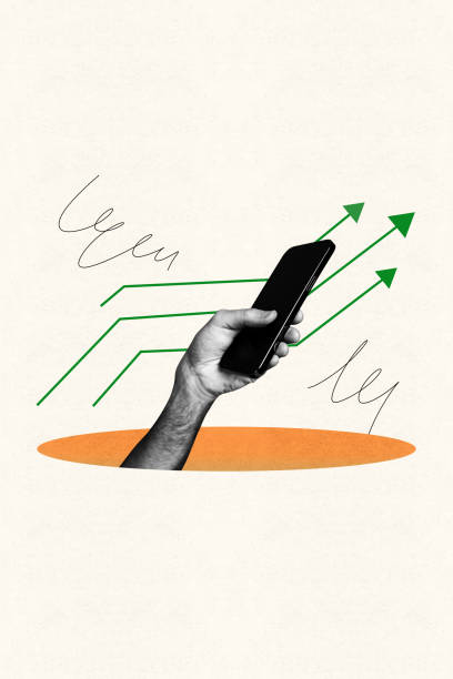 istock Vertical collage creative illustration monochrome effect hand hold smartphone income profit saving growth money white background 2191464649