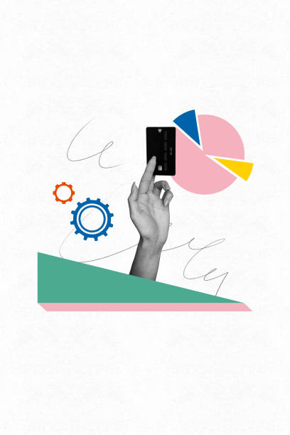 istock Vertical creative collage image black white effect people arm hold card money cogwheel mechanism gears doodle sketch unusual template 2191464653