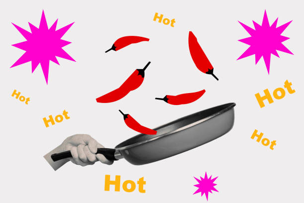 Photo collage creative image sauce pan throwing chili red peppers cooking dish vegetable natural meal hot culinary drawing background.