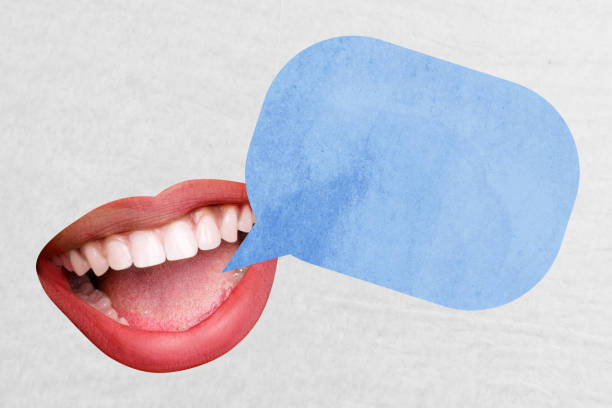 istock Collage creative poster illustration toothy smile open speak chat communication friend empty blue space white background 2191464754