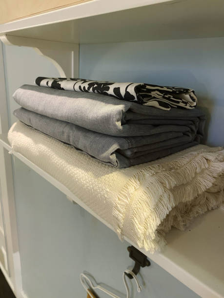 istock bedspread on the shelf in the room 2191465845