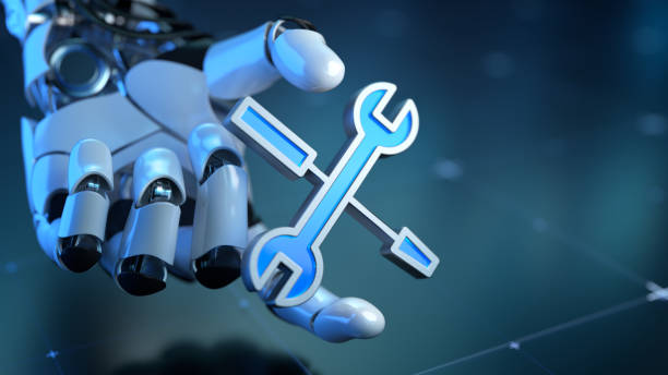 istock Robotic Hand Holding Wrench Symbol Representing AI and Maintenance Solutions 2191466445