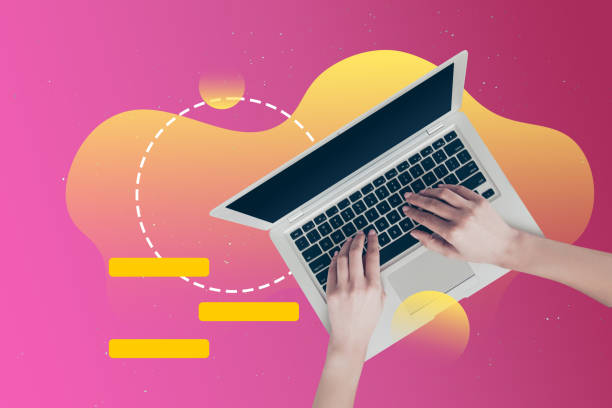istock Photo collage picture image laptop pc computer human hands typing texting browsing freelancer work remote job distance coworking 2191466478