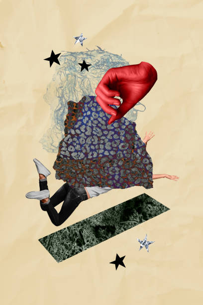 istock Vertical collage image of hand hold funky man flying air and gravitating isolated on creative drawing background 2191466961