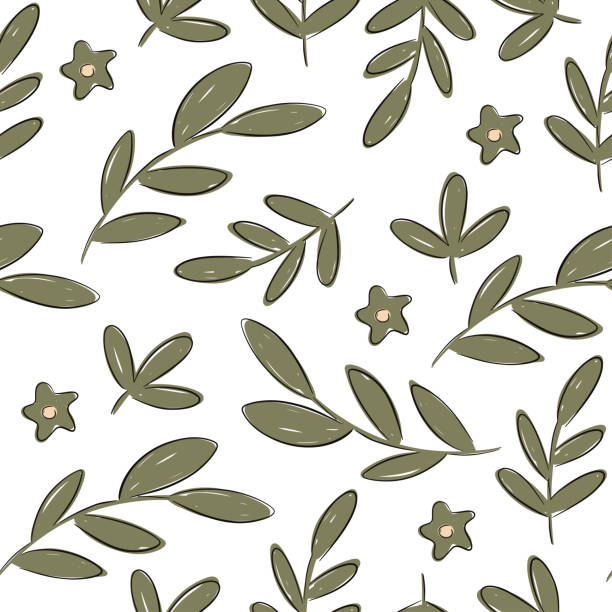 istock Hand drawn botanical seamless pattern featuring green leaves and flowers for fabric design 2191467188