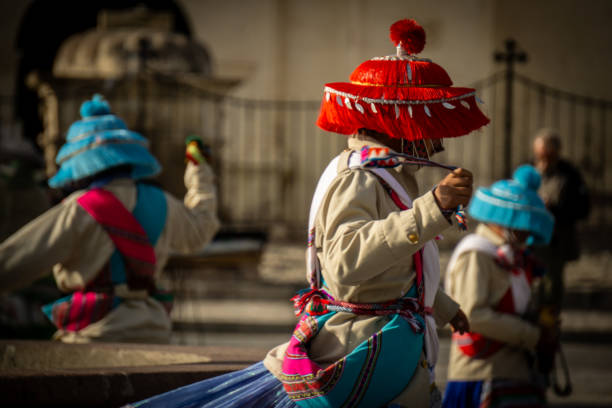 Young dancers performing indigenous Peruvian dance in Yanque village Colca Valley Peru preserving folklore traditions