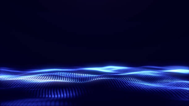 istock Abstract blue glowing minimalist energy waves from digital particles and magical dots. futuristic sci fi connection flow of shiny bokeh fractals on virtual fantasy background. 2191482556