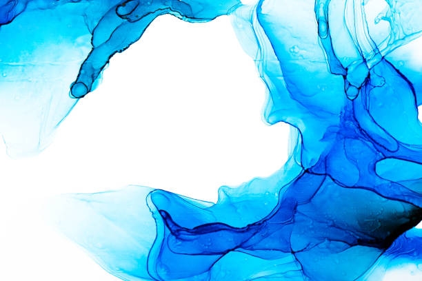 istock Vibrant blue alcohol ink flowing gracefully across a white canvas background 2191482619