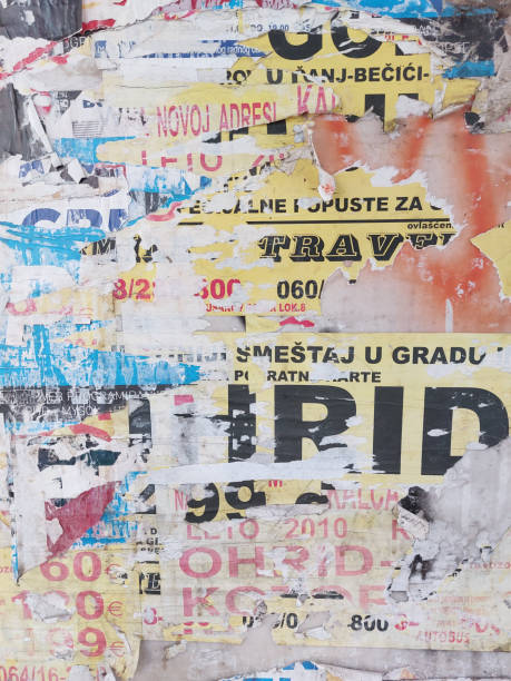 istock Torn and ripped and street poster background, weathered old paper collage backdrop 2191484653