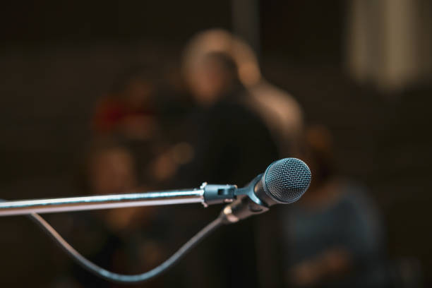 istock The microphone on the stand is facing the camera 2191485577