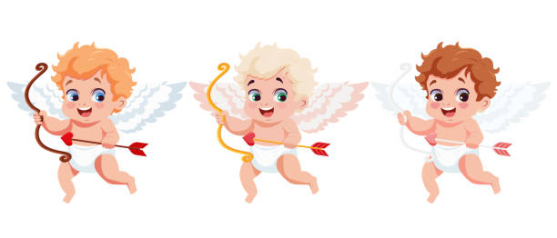 istock Cute funny little cupids with an arrow and wings set. Valentine's day romantic baby amur concept design. Vector charming heavenly cherub angel 2191488521